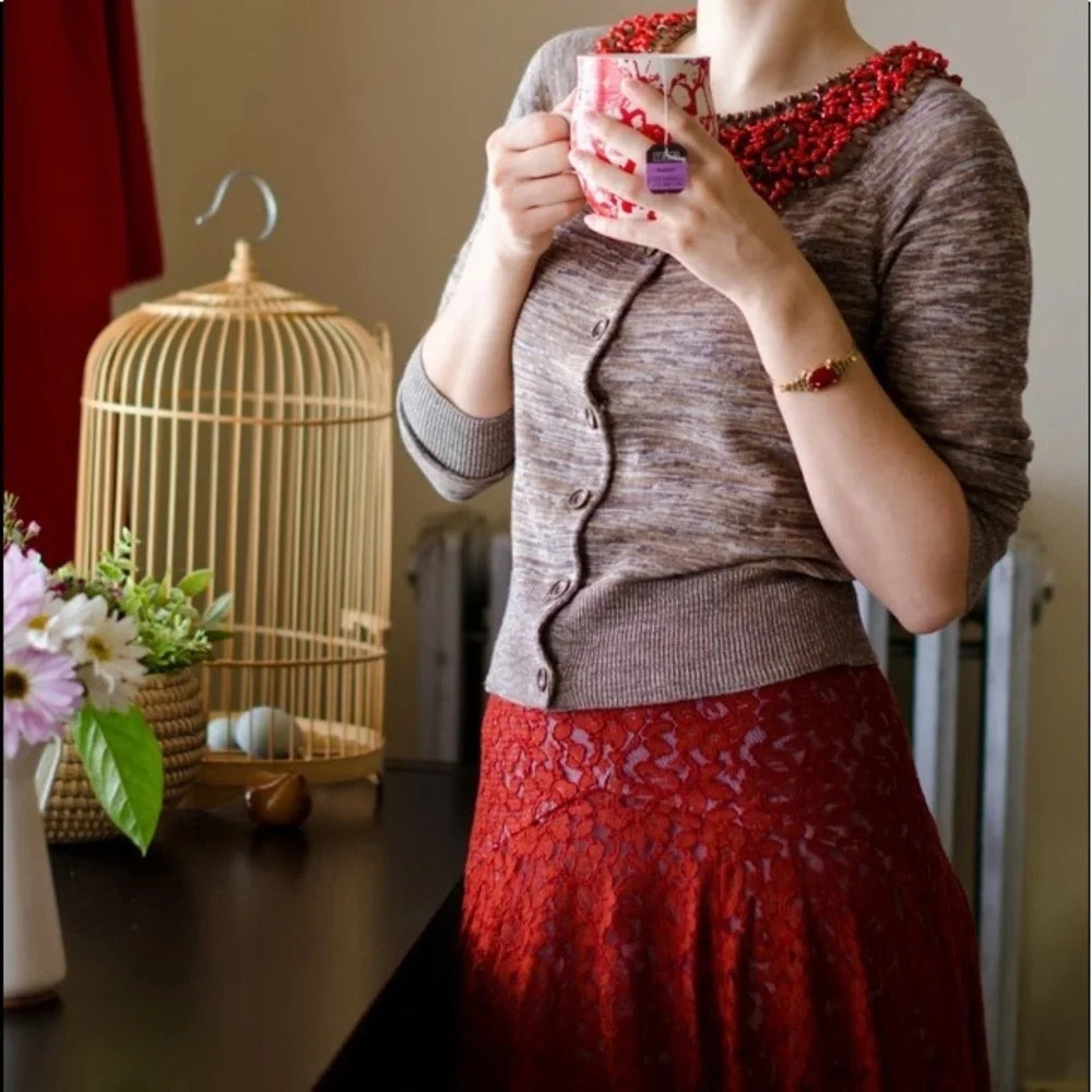 Red and violet lace skirt. Matching cardigan sold separately.​